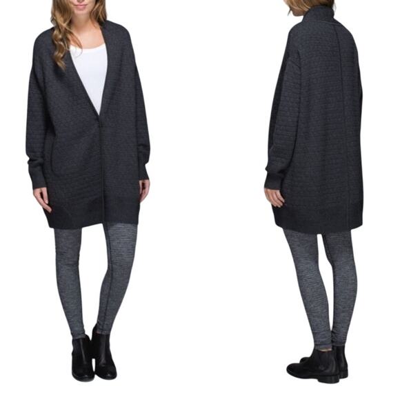 Lululemon Merino Wool All Day Cardigan Heather Black Gray Size M/L Athleisure - Picture 1 of 8